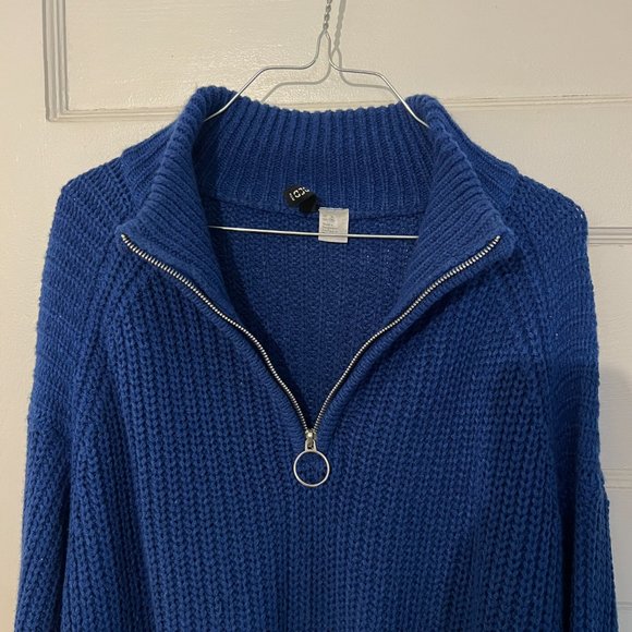 H&M Blue Cropped Quarter Zip Knit Sweater - Picture 1 of 5